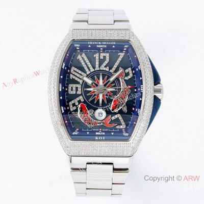 Swiss Franck Muller Vanguard Yachting V45 KOI 2 Limited Edition watch Bust Down Case Blue Fish Dial